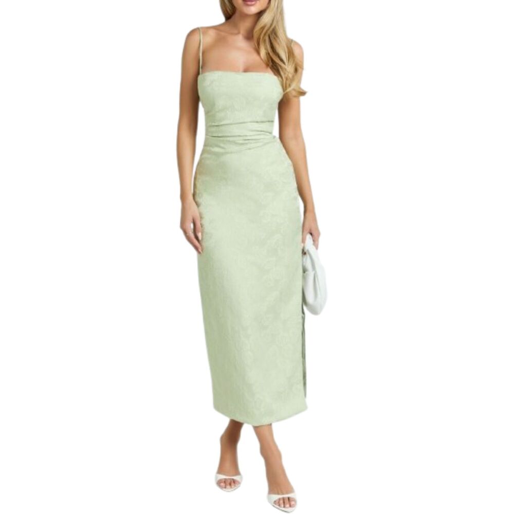 Showpo NWT Green Indiana Jacquard Square Neck Lace Back Green Midi Dress Size XS